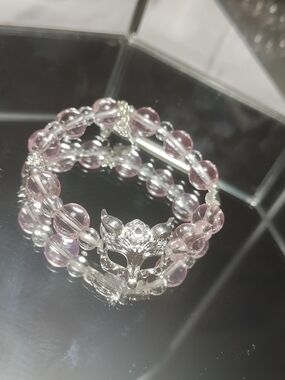 Silver Fox Mask Pink Beaded Bracelet